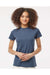 Tultex 216 Womens Fine Jersey Classic Fit Short Sleeve Crewneck T-Shirt Heather Denim Blue Model Front