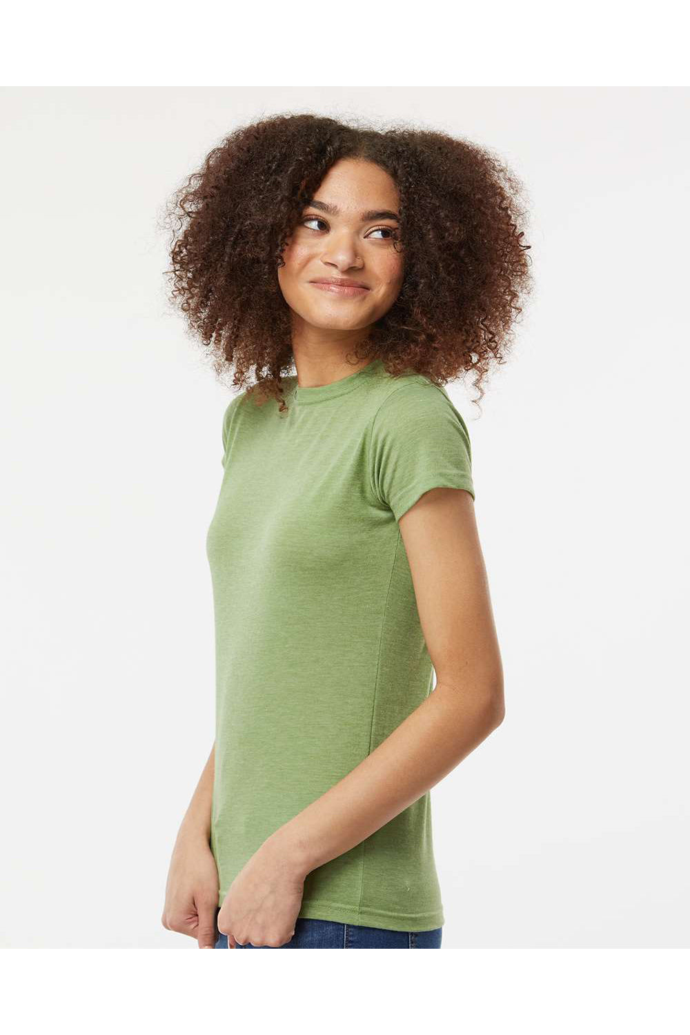 Tultex 240 Womens Poly-Rich Short Sleeve Crewneck T-Shirt Heather Green Model Side