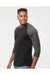 Tultex 245 Mens Fine Jersey Raglan 3/4 Sleeve Crewneck T-Shirt Black/Heather Charcoal Grey Model Side