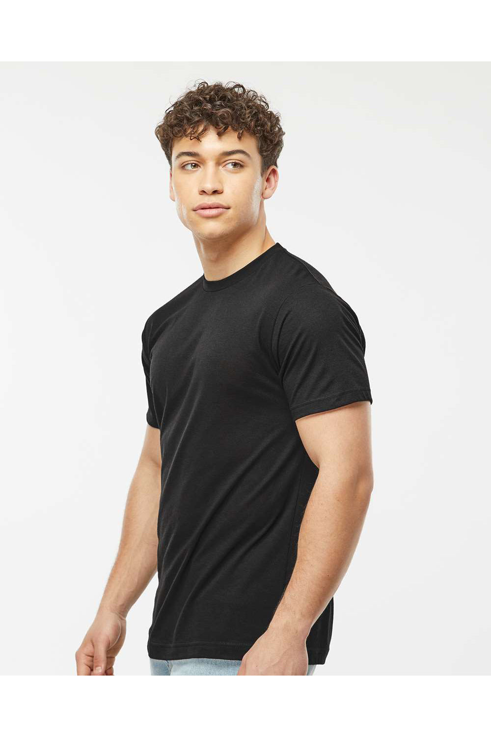 Tultex 241 Mens Poly-Rich Short Sleeve Crewneck T-Shirt Black Model Side