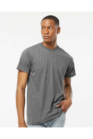 Tultex 241 Mens Poly-Rich Short Sleeve Crewneck T-Shirt Heather Charcoal Grey Model Front