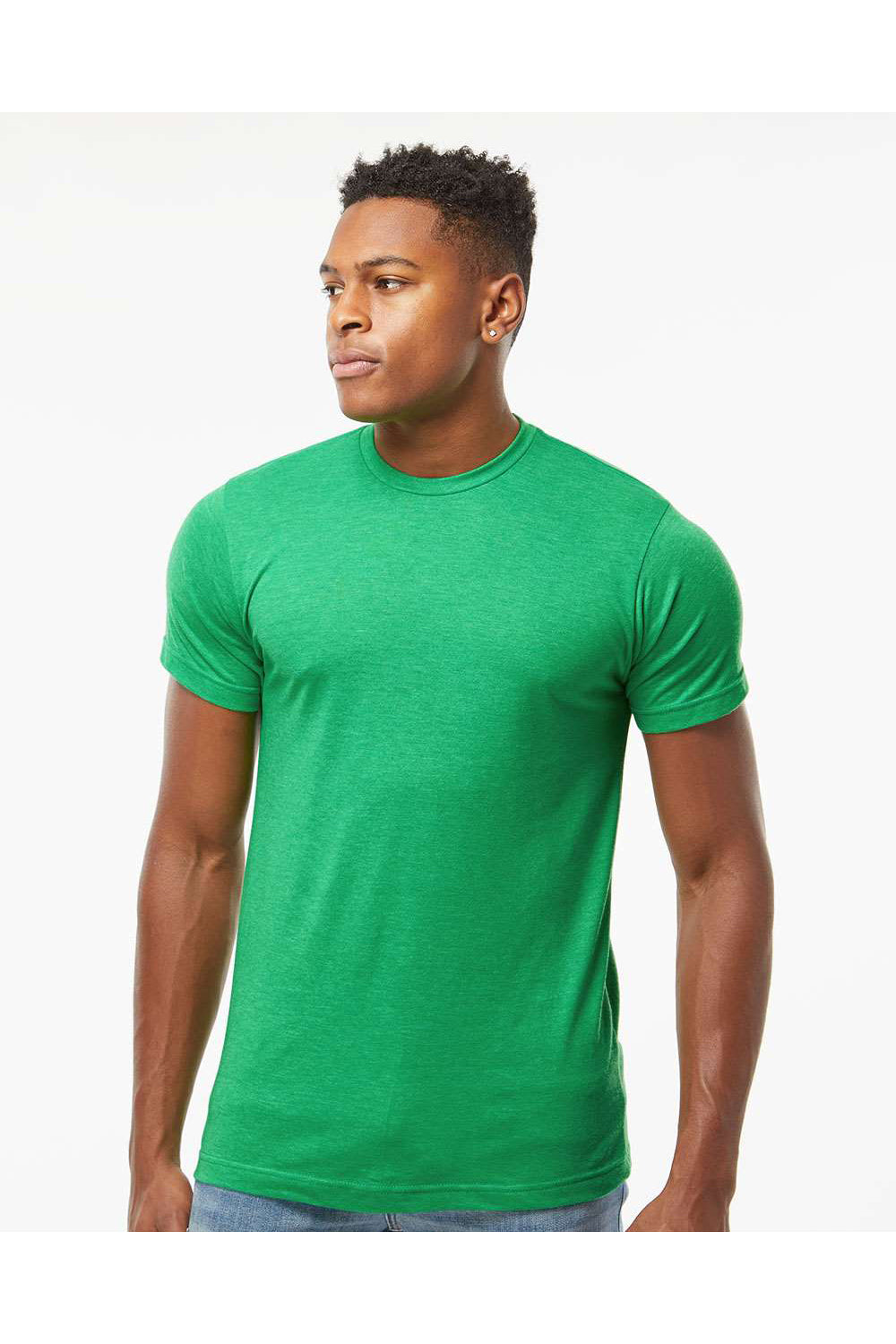 Tultex 241 Mens Poly-Rich Short Sleeve Crewneck T-Shirt Heather Kelly Green Model Front