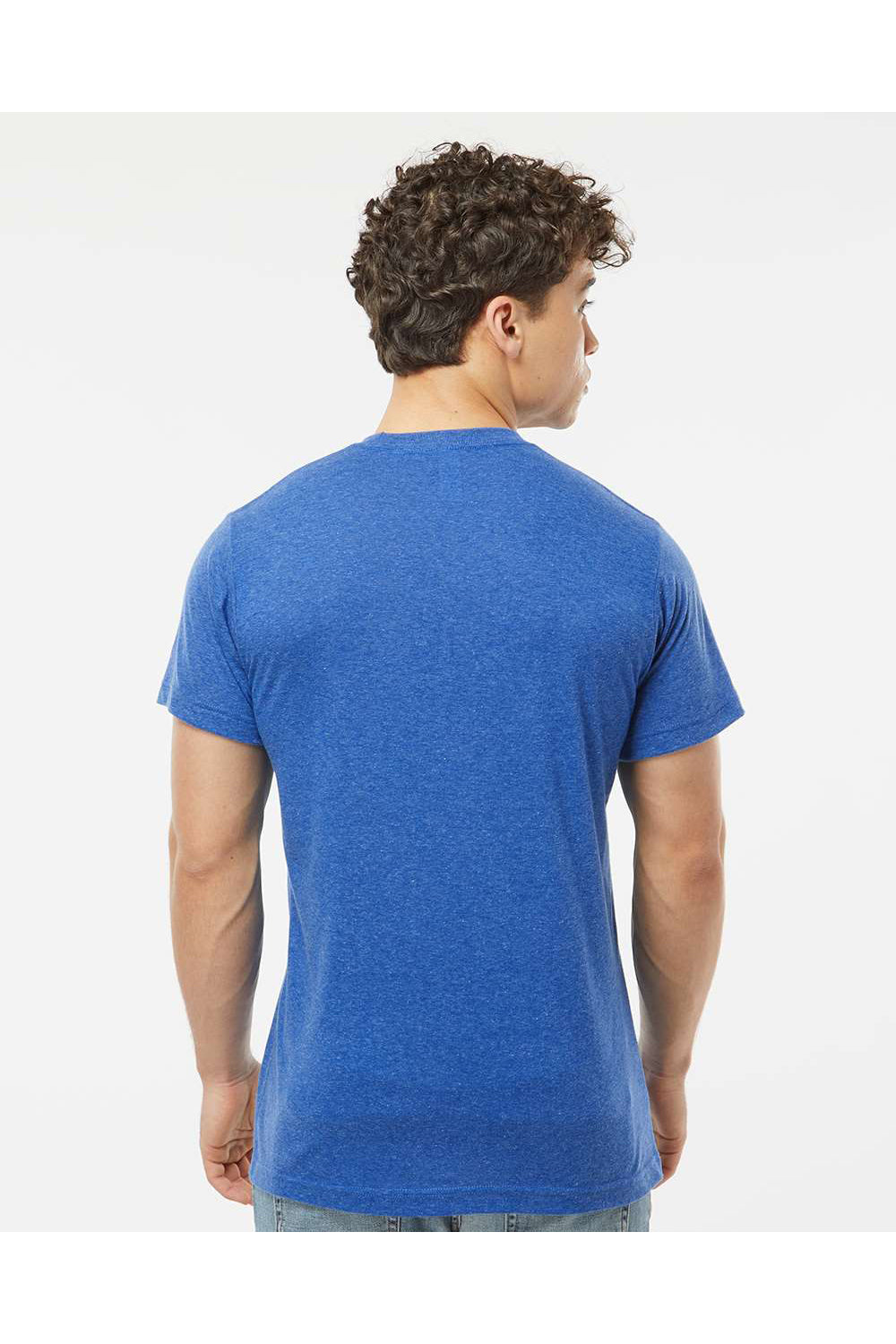Tultex 241 Mens Poly-Rich Short Sleeve Crewneck T-Shirt Heather Royal Blue Model Back