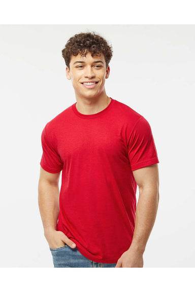 Tultex 241 Mens Poly-Rich Short Sleeve Crewneck T-Shirt Red Model Front