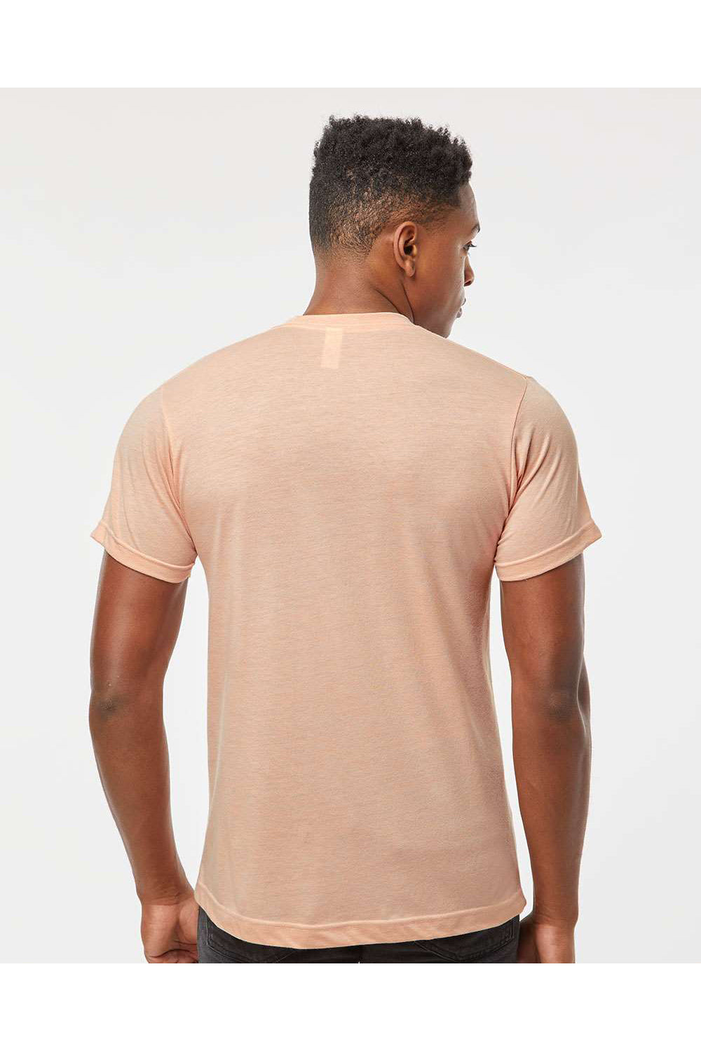 Tultex 241 Mens Poly-Rich Short Sleeve Crewneck T-Shirt Heather Peach Model Back