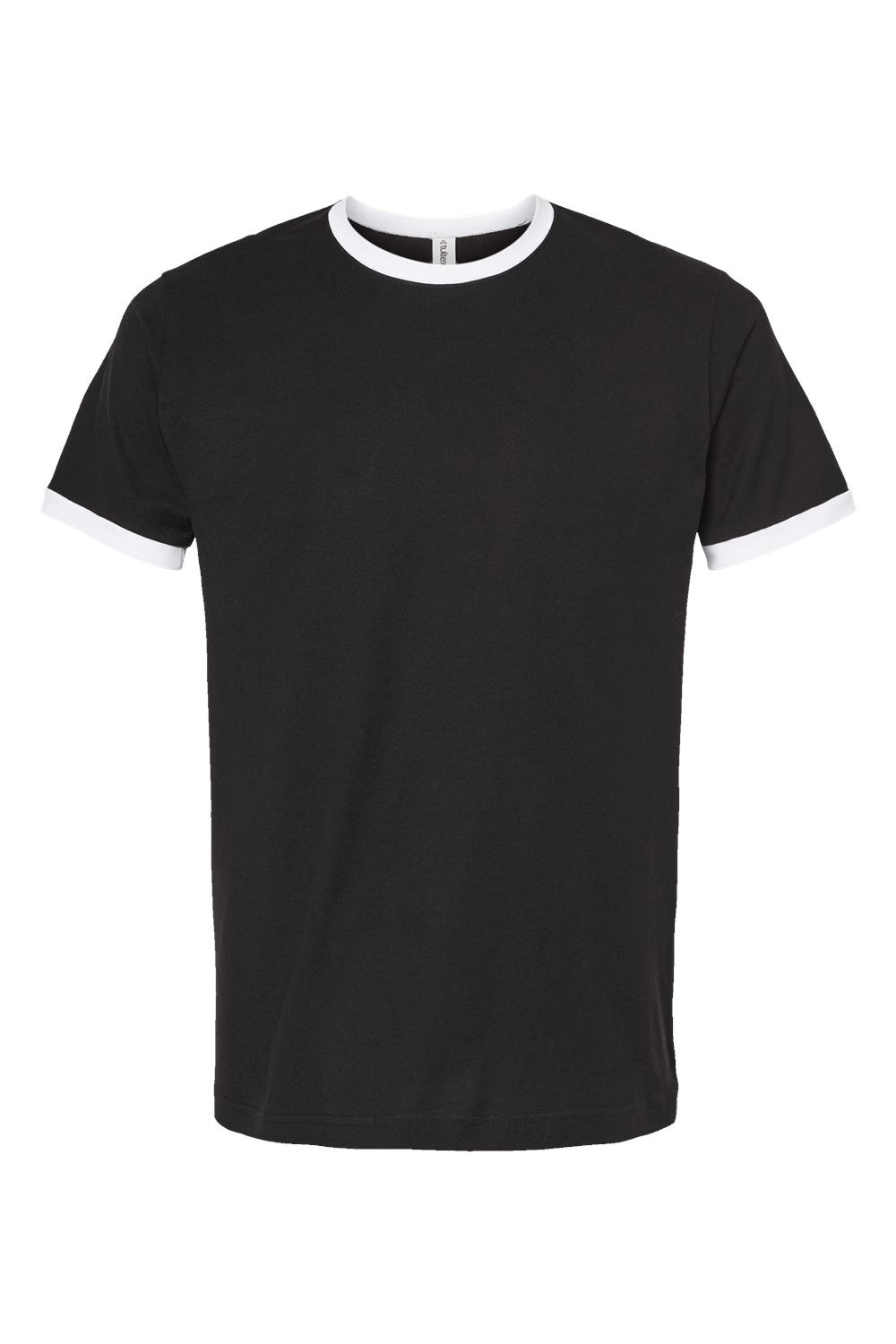 Tultex 246 Mens Fine Jersey Ringer Short Sleeve Crewneck T-Shirt Black/White Flat Front