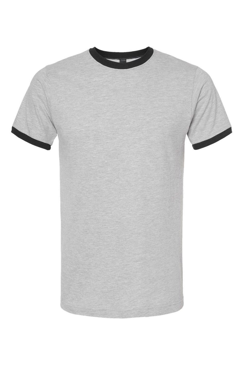 Tultex 246 Mens Fine Jersey Ringer Short Sleeve Crewneck T-Shirt Heather Grey/Black Flat Front