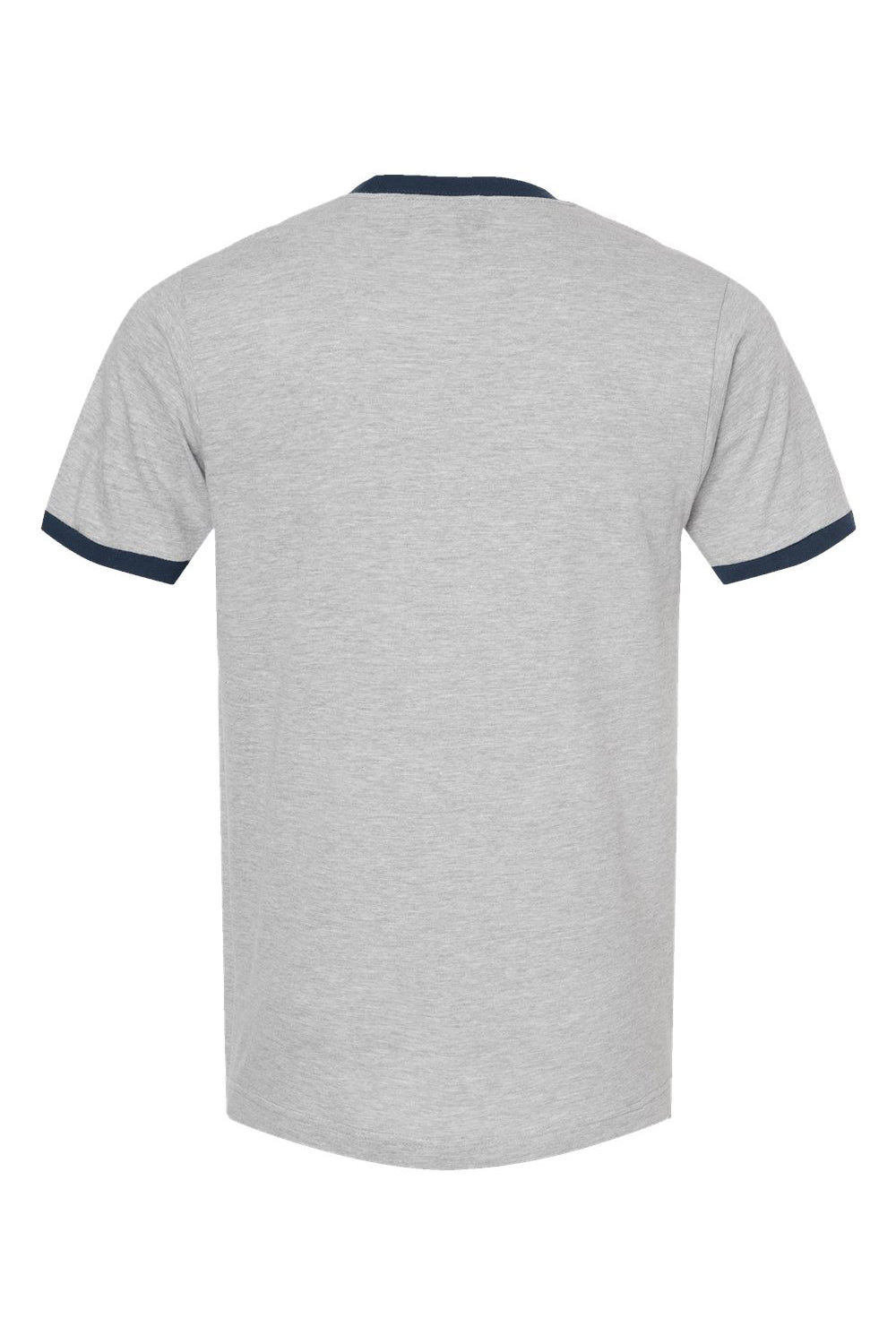 Tultex 246 Mens Fine Jersey Ringer Short Sleeve Crewneck T-Shirt Heather Grey/Navy Blue Flat Back