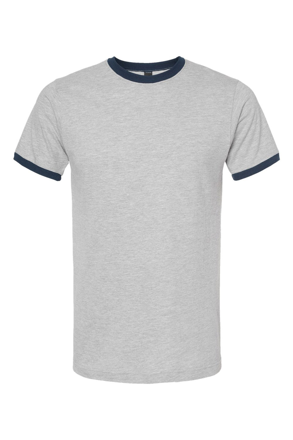 Tultex 246 Mens Fine Jersey Ringer Short Sleeve Crewneck T-Shirt Heather Grey/Navy Blue Flat Front