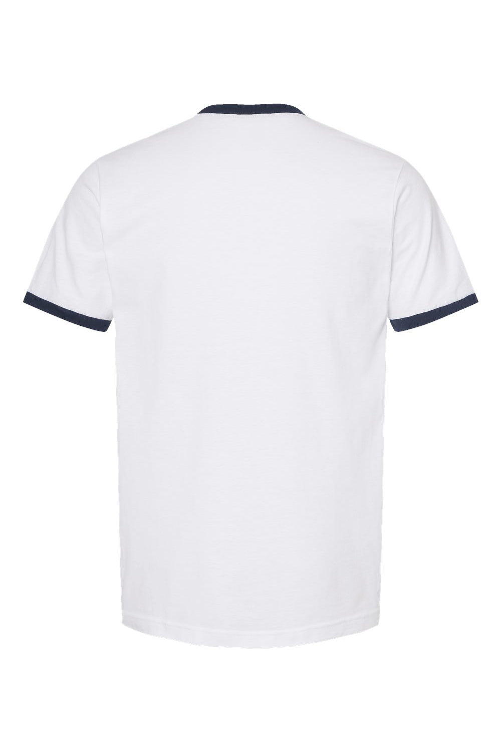 Tultex 246 Mens Fine Jersey Ringer Short Sleeve Crewneck T-Shirt White/Navy Blue Flat Back