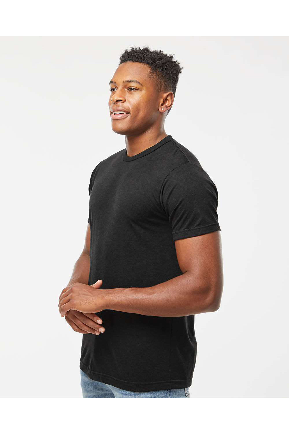 Tultex 254 Mens Short Sleeve Crewneck T-Shirt Black Model Side