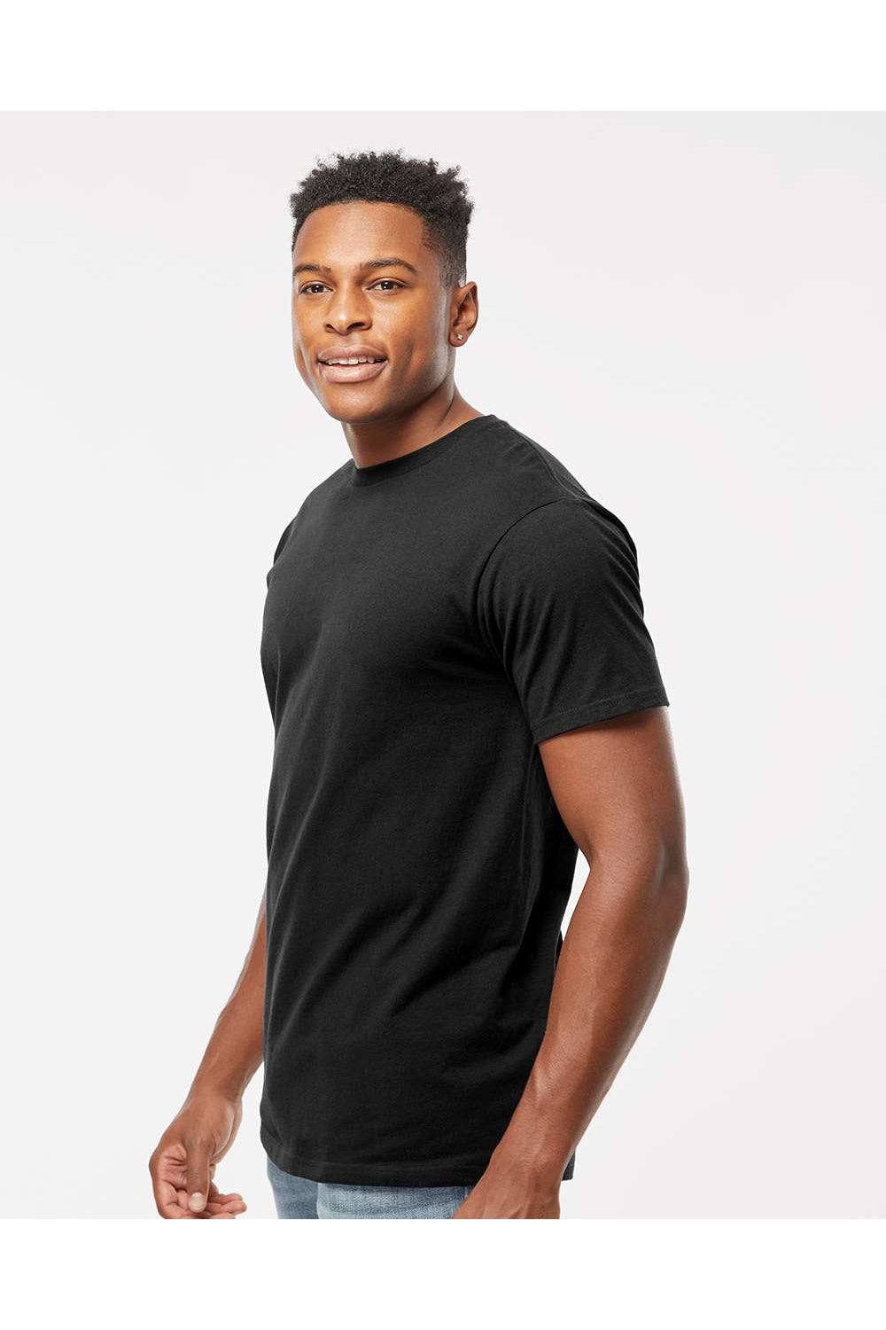Tultex 290 Mens Jersey Short Sleeve Crewneck T-Shirt Black Model Side