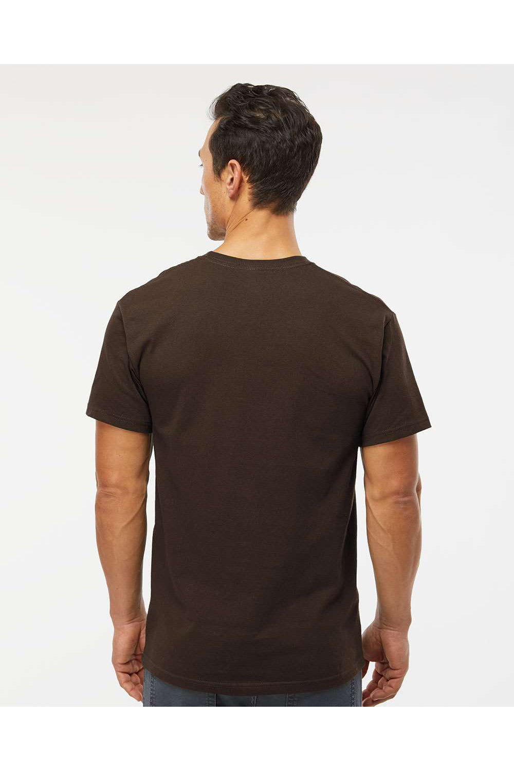 M&O 4800 Mens Gold Soft Touch Short Sleeve Crewneck T-Shirt Chocolate Brown Model Back