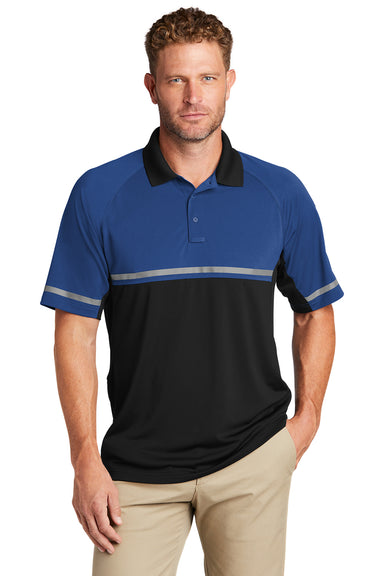 CornerStone CS423 Mens Enhanced Visibility Moisture Wicking Short Sleeve Polo Shirt Royal Blue/Black Model Front