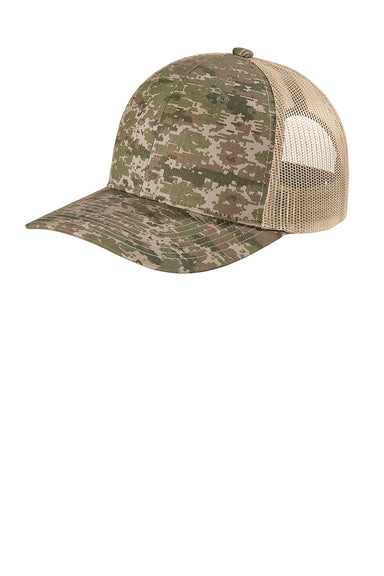 Port Authority C114 Digi Camo Snapback Trucker Hat Olive Drab Green Digital Camo/Coyote Brown Flat Front