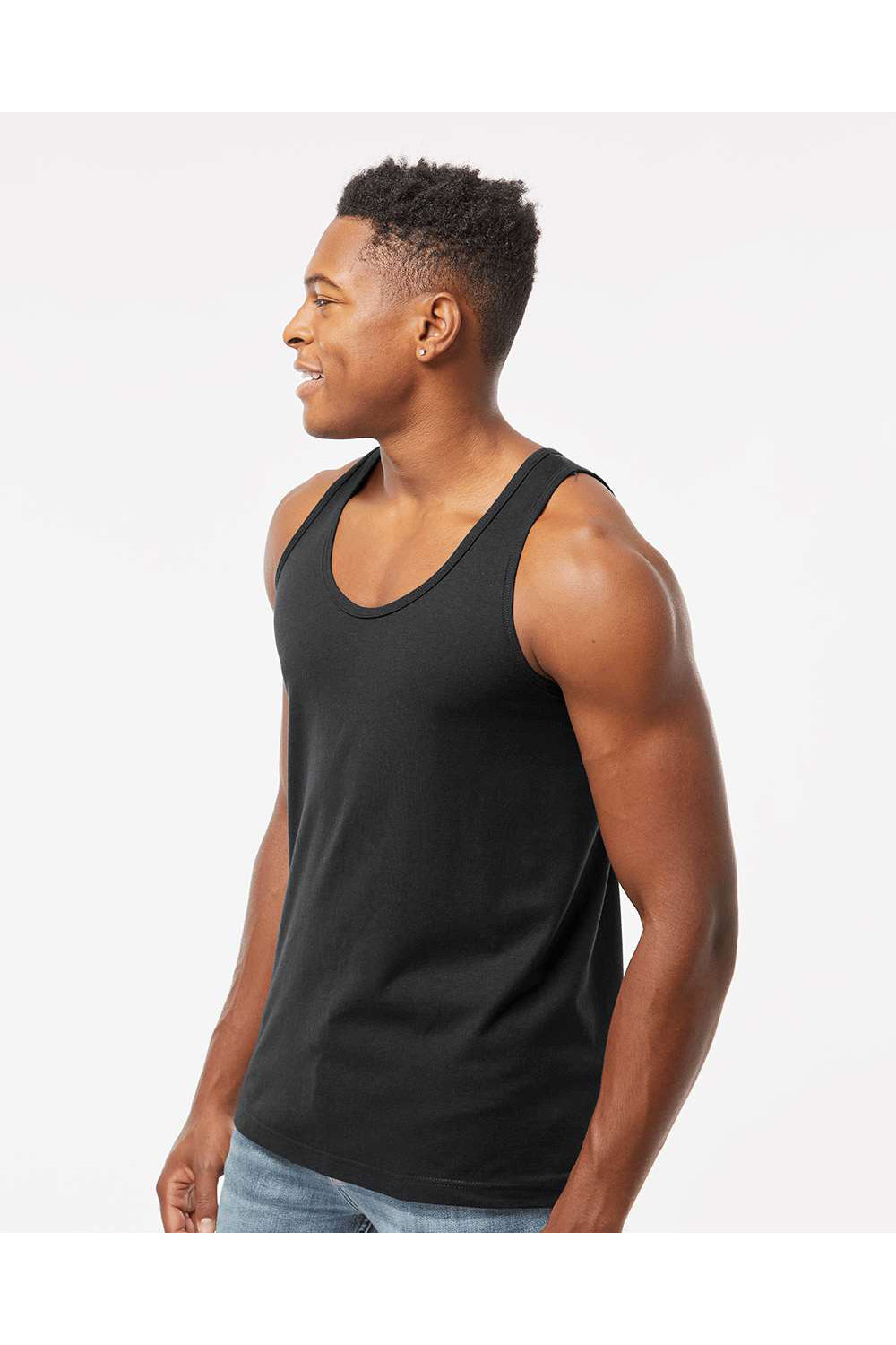 Tultex S105 Mens Fine Jersey Tank Top Black Model Side