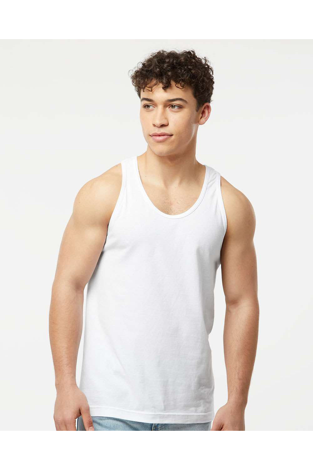 Tultex S105 Mens Fine Jersey Tank Top White Model Front