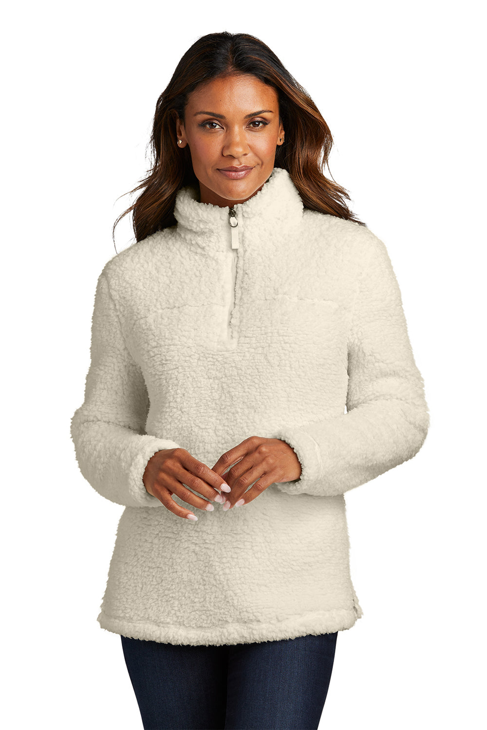 Port Authority L130 Womens Cozy Sherpa Fleece 1/4 Zip Jacket Marshmallow White Model Front