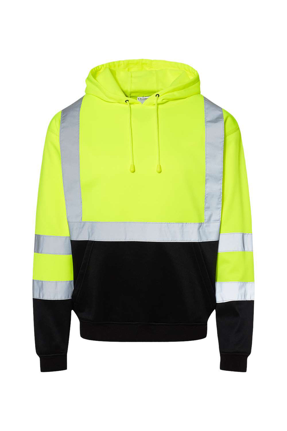 Kishigo JS154 Mens Hi-Vis Hooded Sweatshirt Hoodie Lime Green Flat Front