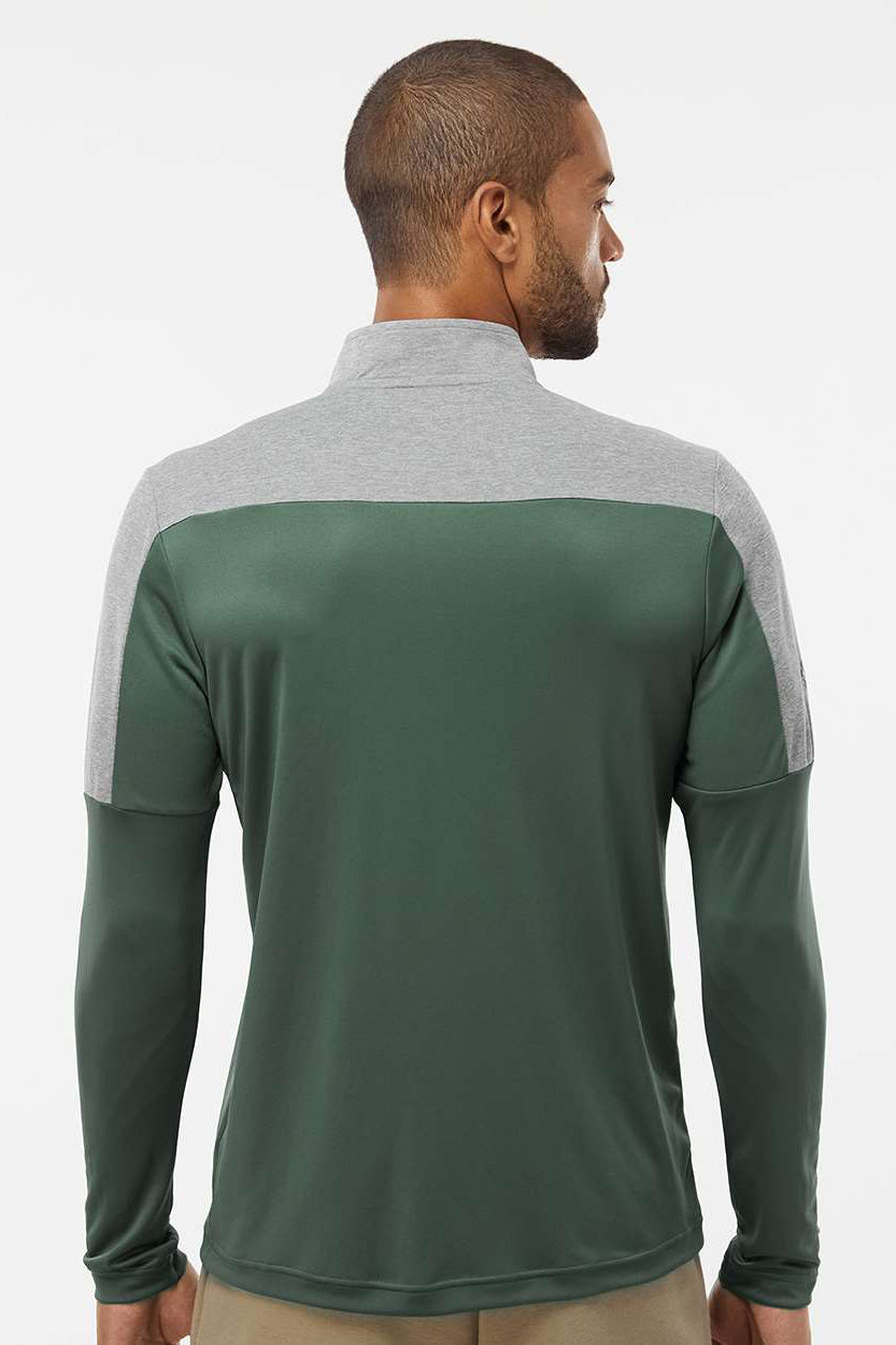 Adidas A552 Mens Moisture Wicking 1/4 Zip Sweatshirt Green Oxide/Grey Melange Model Back