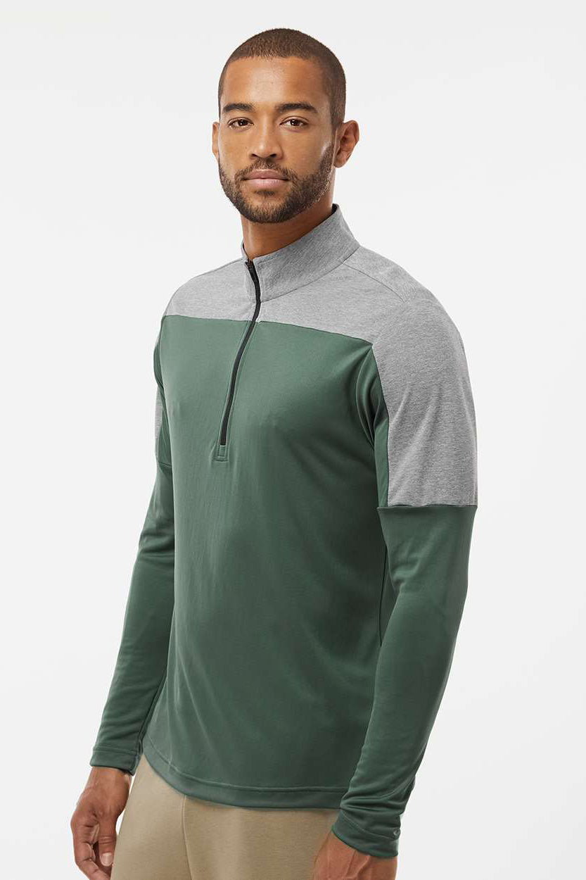 Adidas A552 Mens Moisture Wicking 1/4 Zip Sweatshirt Green Oxide/Grey Melange Model Side