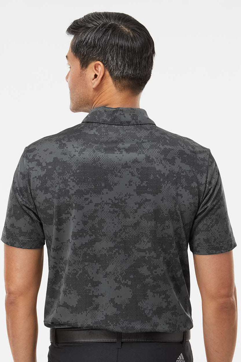 Adidas A550 Mens Camo Moisture Wicking Short Sleeve Polo Shirt Dark Grey Model Back