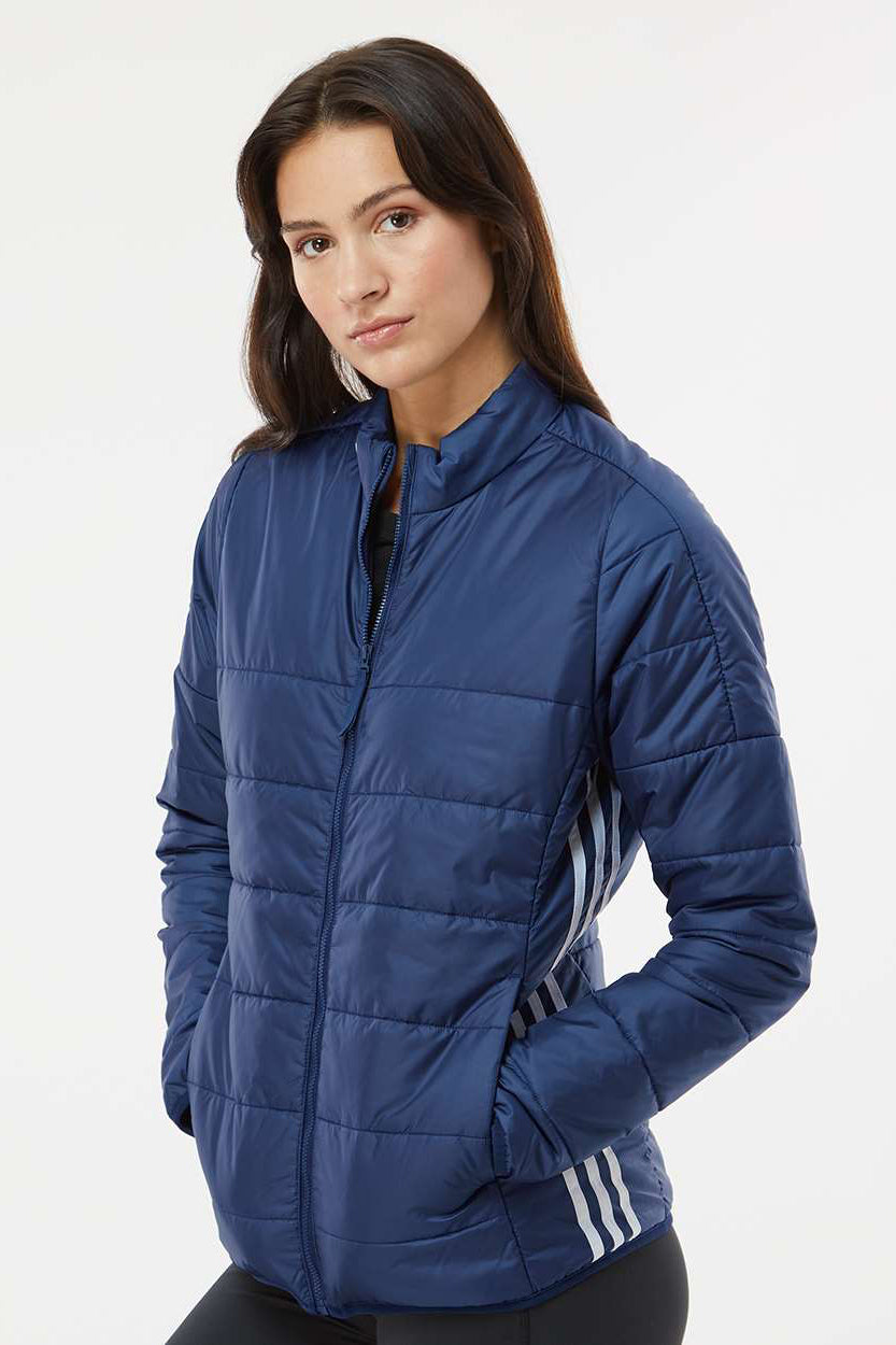 Adidas A571 Womens Full Zip Puffer Jacket Team Navy Blue Model Side