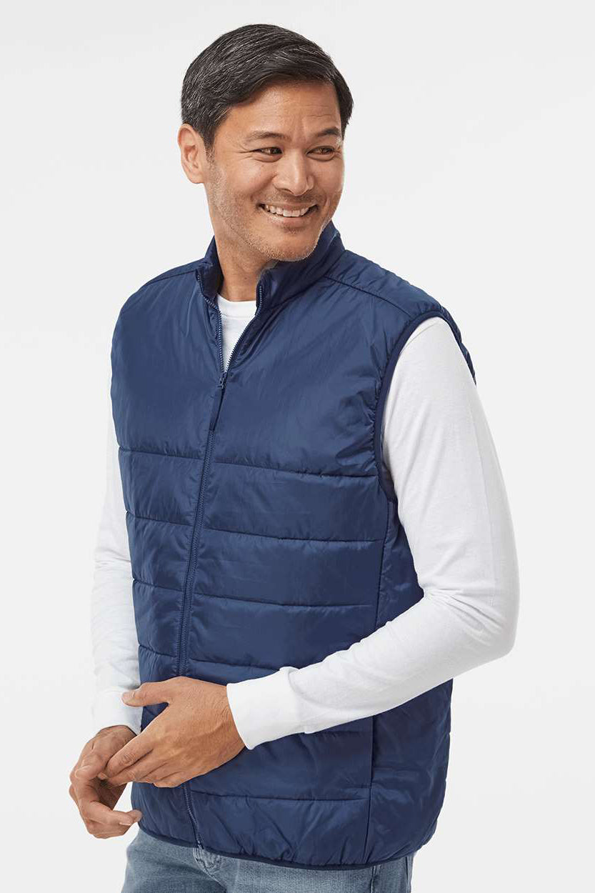 Adidas A572 Mens Full Zip Puffer Vest Team Navy Blue Model Side