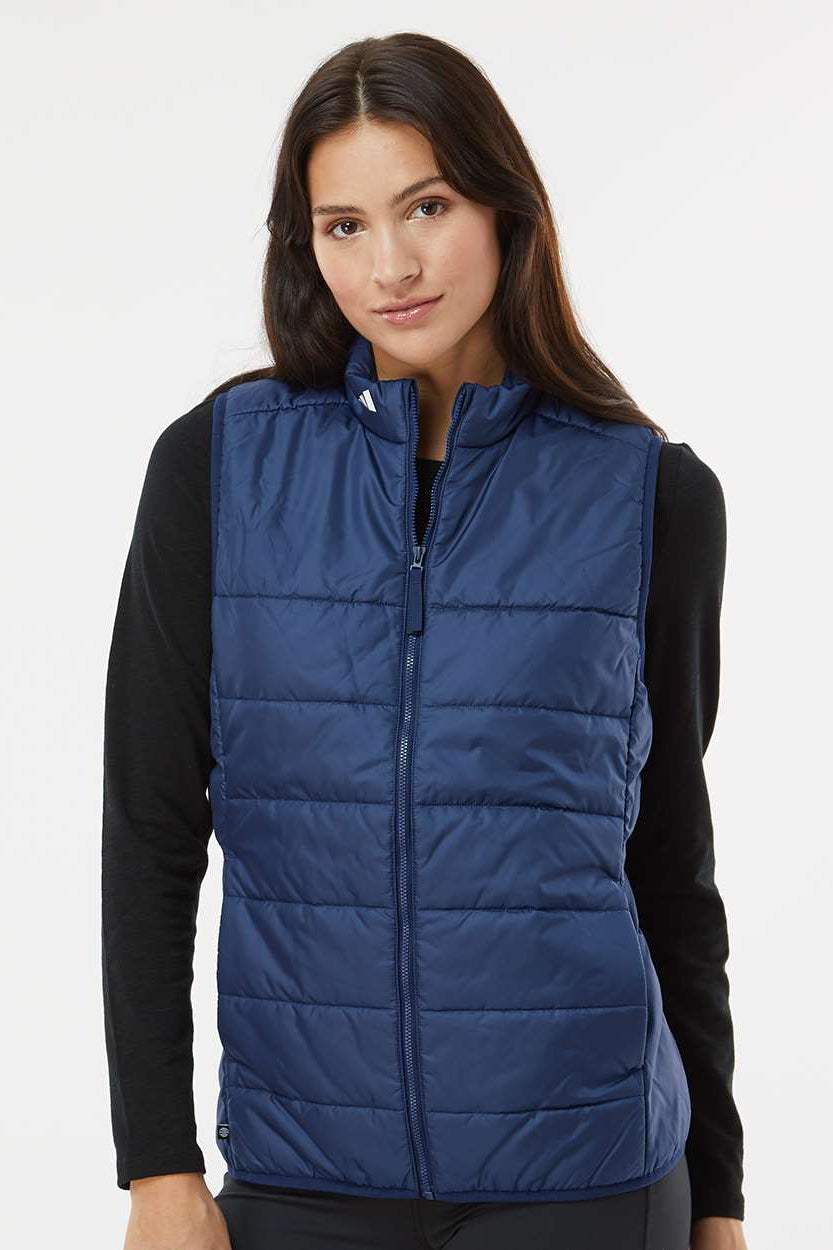 Adidas A573 Womens Full Zip Puffer Vest Team Navy Blue Model Front