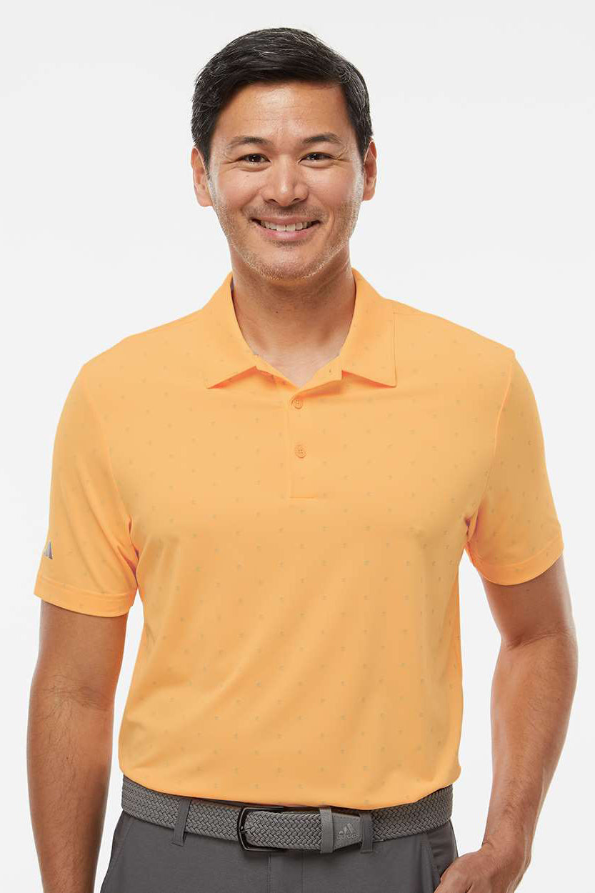 Adidas A574 Mens Pine Tree Moisture Wicking Short Sleeve Polo Shirt Acid Orange/Grey Model Front