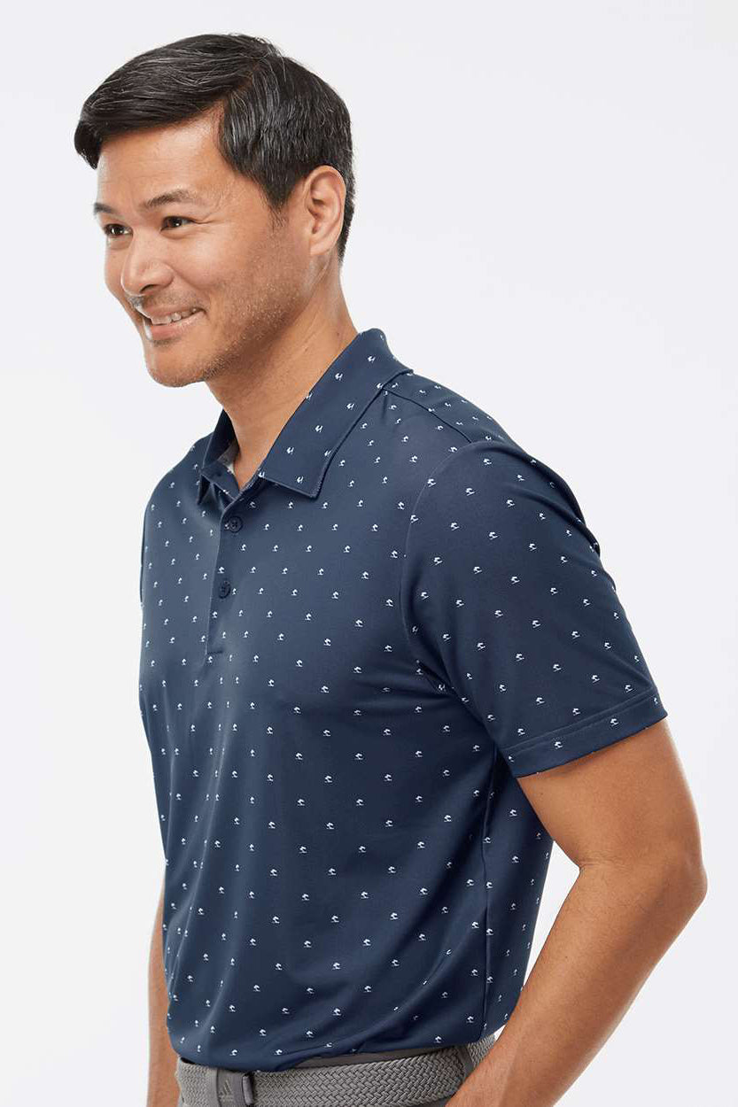 Adidas A574 Mens Pine Tree Moisture Wicking Short Sleeve Polo Shirt Collegiate Navy Blue/White Model Side