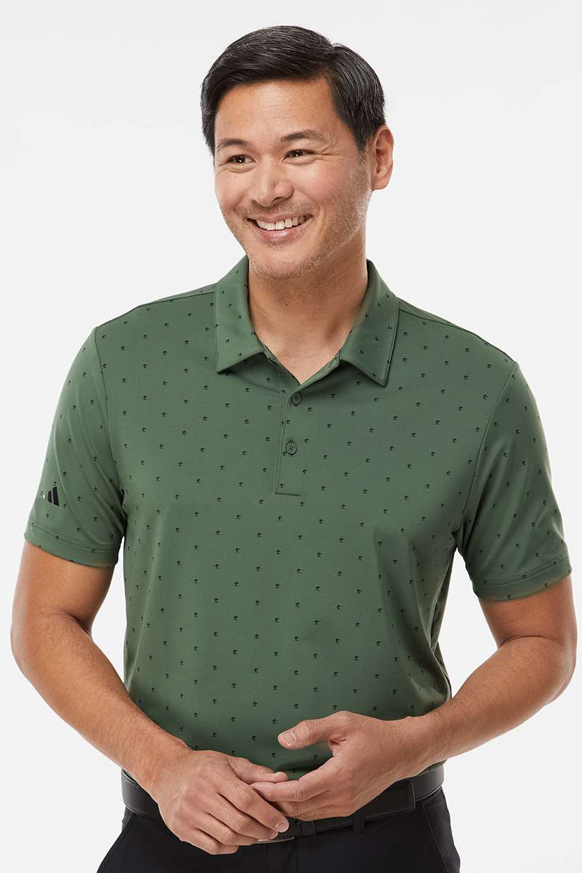 Adidas A574 Mens Pine Tree Moisture Wicking Short Sleeve Polo Shirt Green Oxide/Black Model Front