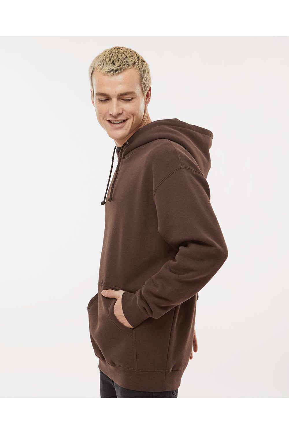 Independent Trading Co. IND4000 Mens Hooded Sweatshirt Hoodie Brown Model Side