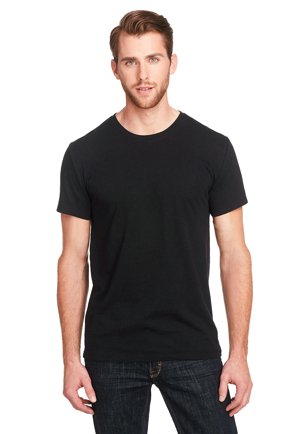 Threadfast Apparel 102A Mens Short Sleeve Crewneck T-Shirt Solid Black Model Front