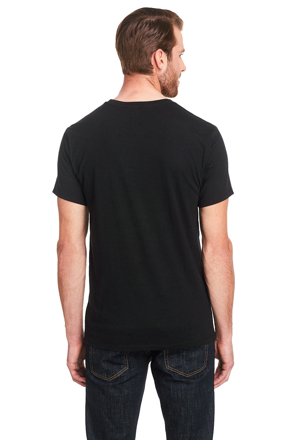 Threadfast Apparel 102A Mens Short Sleeve Crewneck T-Shirt Solid Black Model Back