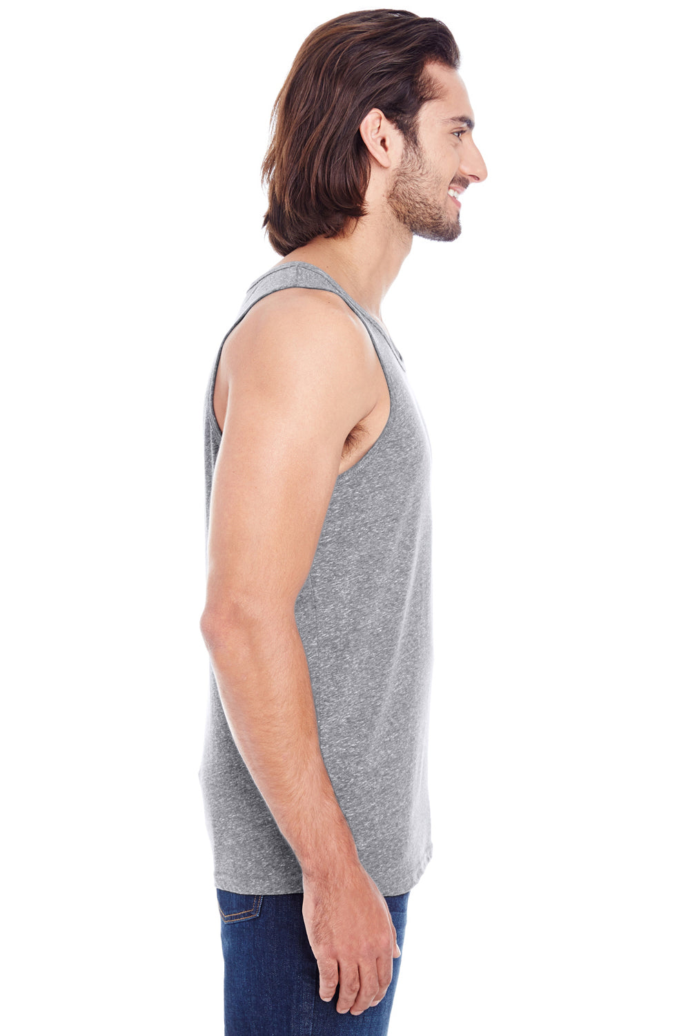 Threadfast Apparel 102C Mens Tank Top Grey Model Side