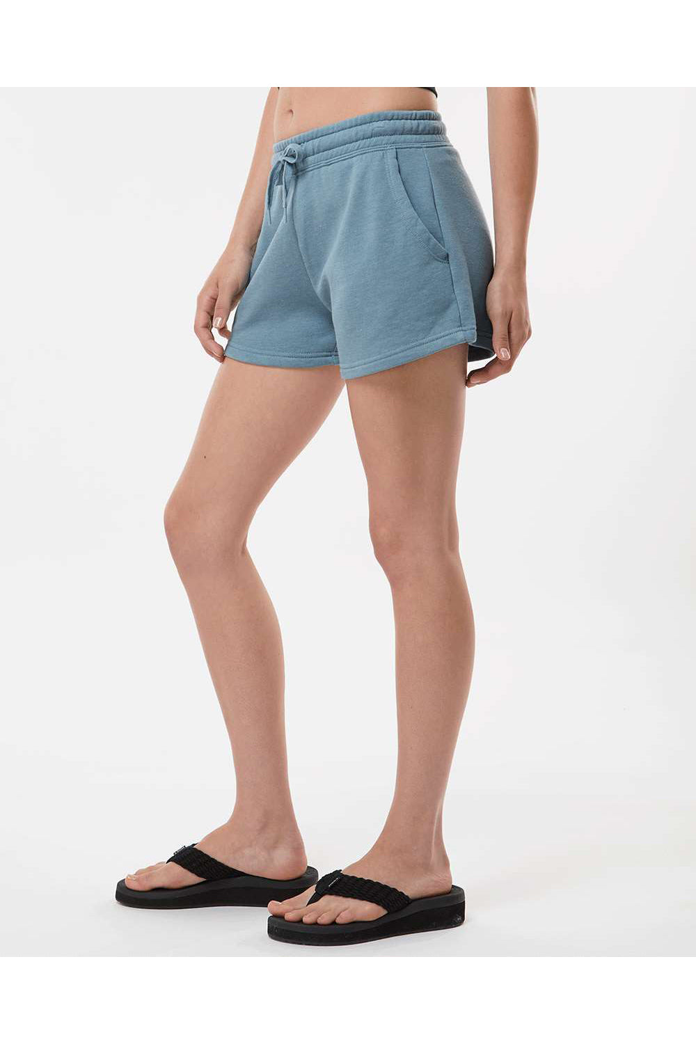 Independent Trading Co. PRM20SRT Womens California Wave Wash Fleece Shorts w/ Pockets Misty Blue Model Side