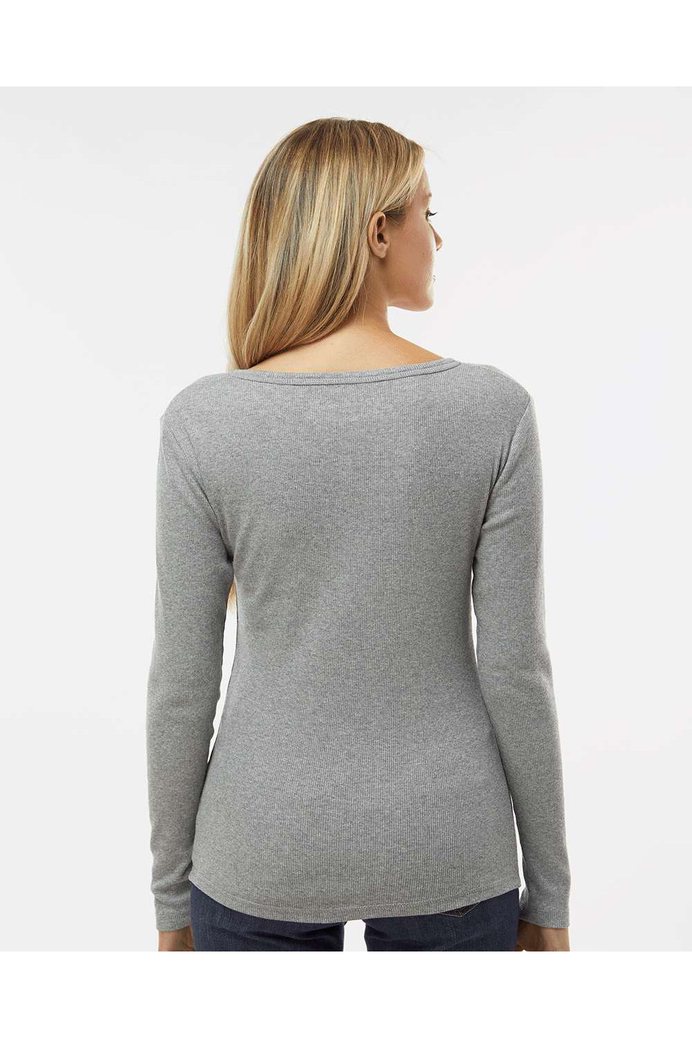 Boxercraft BW2402 Womens Harper Long Sleeve Henley T-Shirt Heather Oxford Grey Model Back