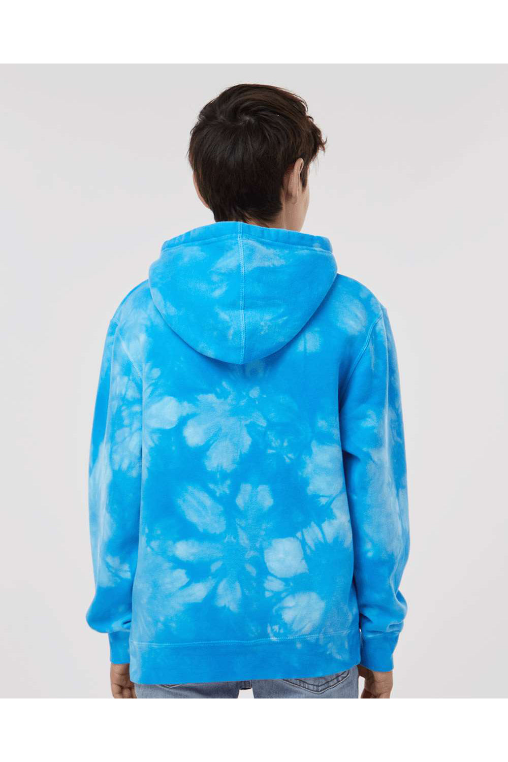 Independent Trading Co. PRM1500TD Youth Tie-Dye Hooded Sweatshirt Hoodie Aqua Blue Model Back