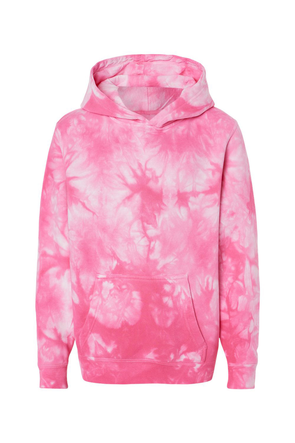 Independent Trading Co. PRM1500TD Youth Tie-Dye Hooded Sweatshirt Hoodie Pink Flat Front