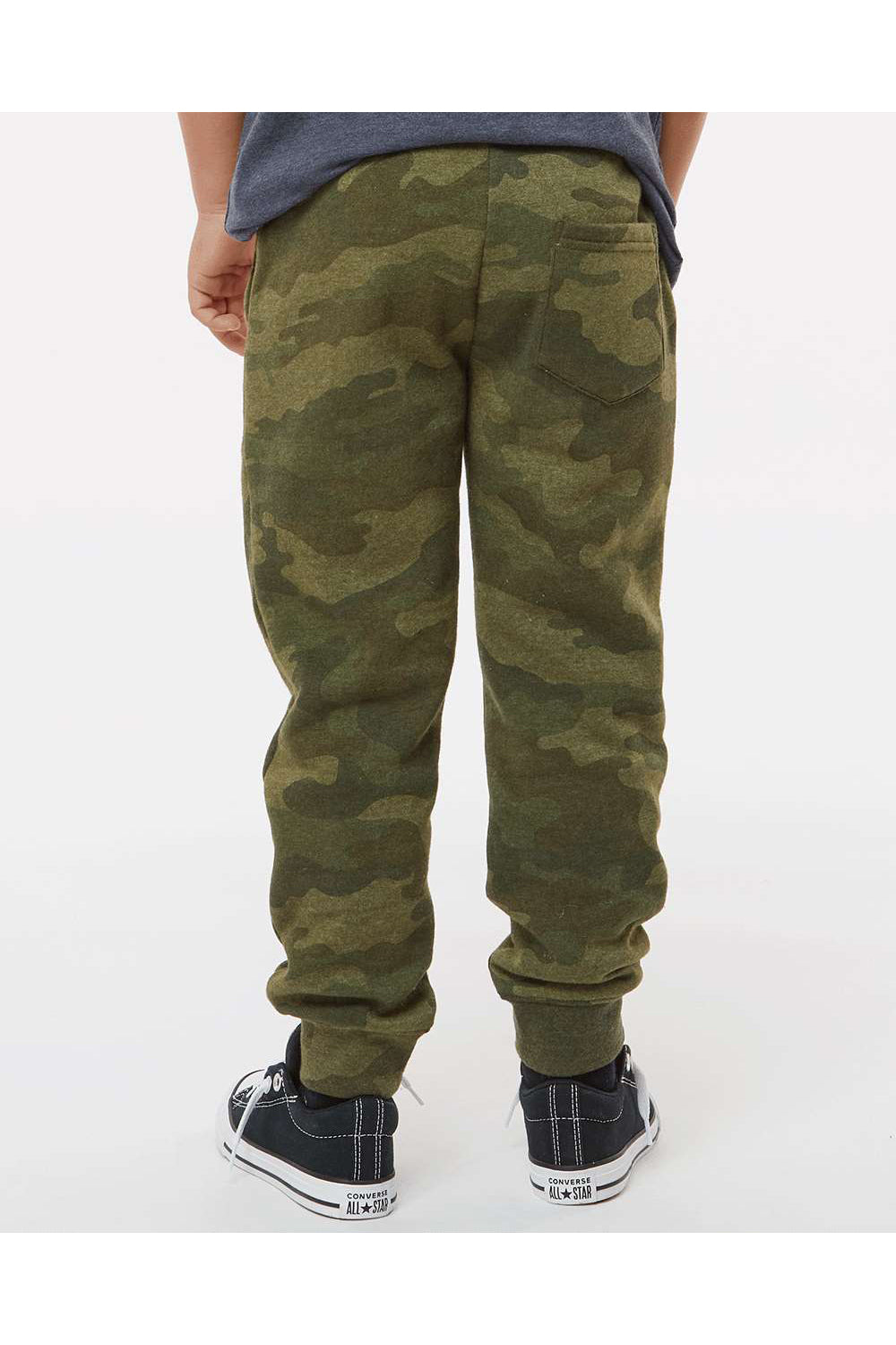 Independent Trading Co. PRM16PNT Youth Special Blend Sweatpants w/ Pockets Heather Forest Green Camo Model Back