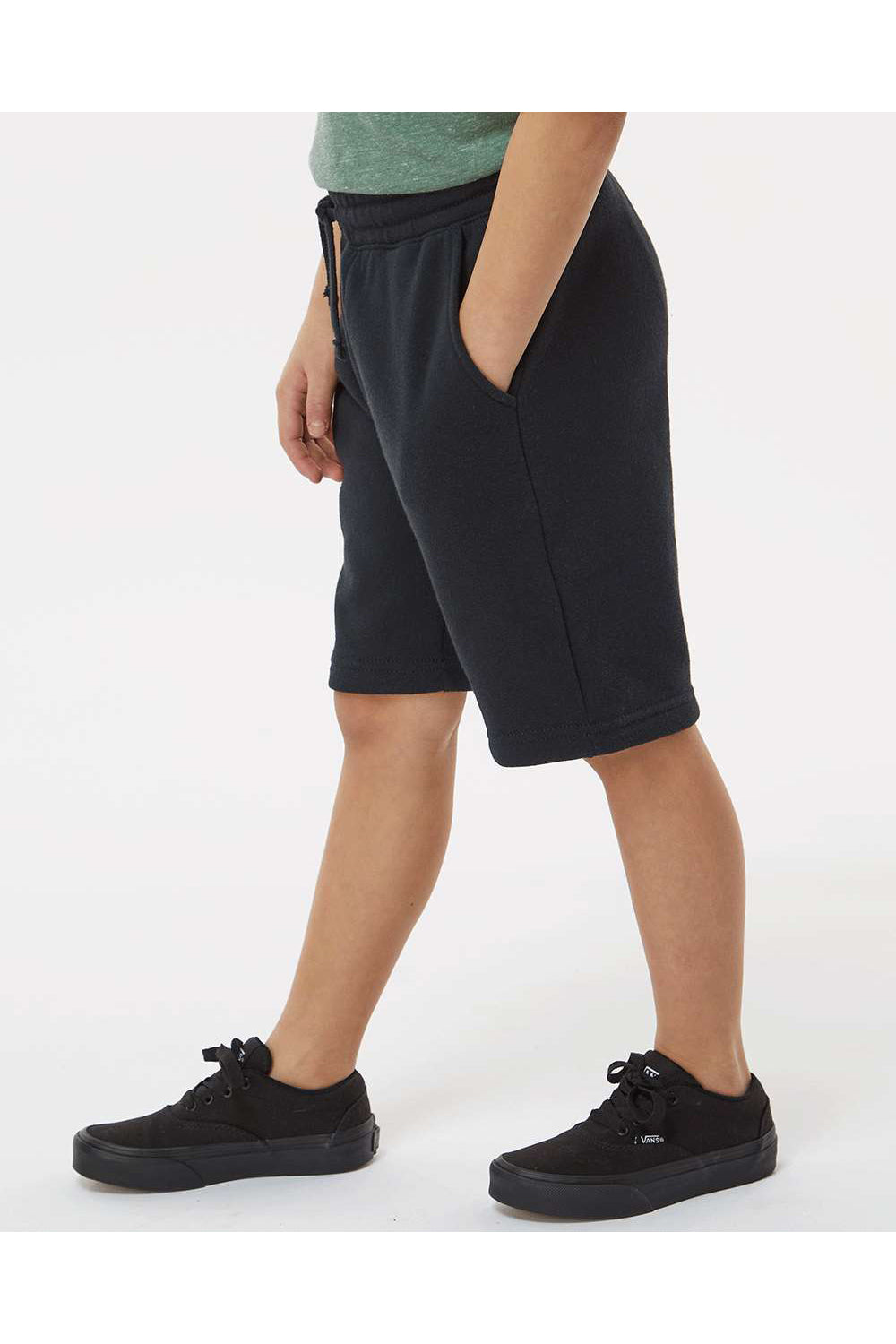 Independent Trading Co. PRM16SRT Youth Special Blend Fleece Shorts w/ Pockets Black Model Side