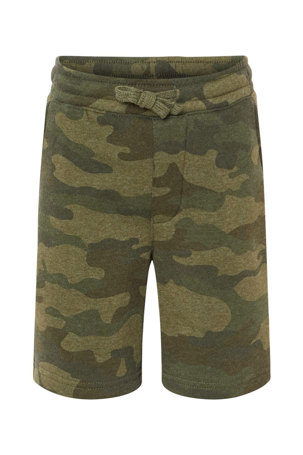 Independent Trading Co. PRM16SRT Youth Special Blend Fleece Shorts w/ Pockets Heather Forest Green Camo Flat Front