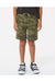 Independent Trading Co. PRM16SRT Youth Special Blend Fleece Shorts w/ Pockets Heather Forest Green Camo Model Front