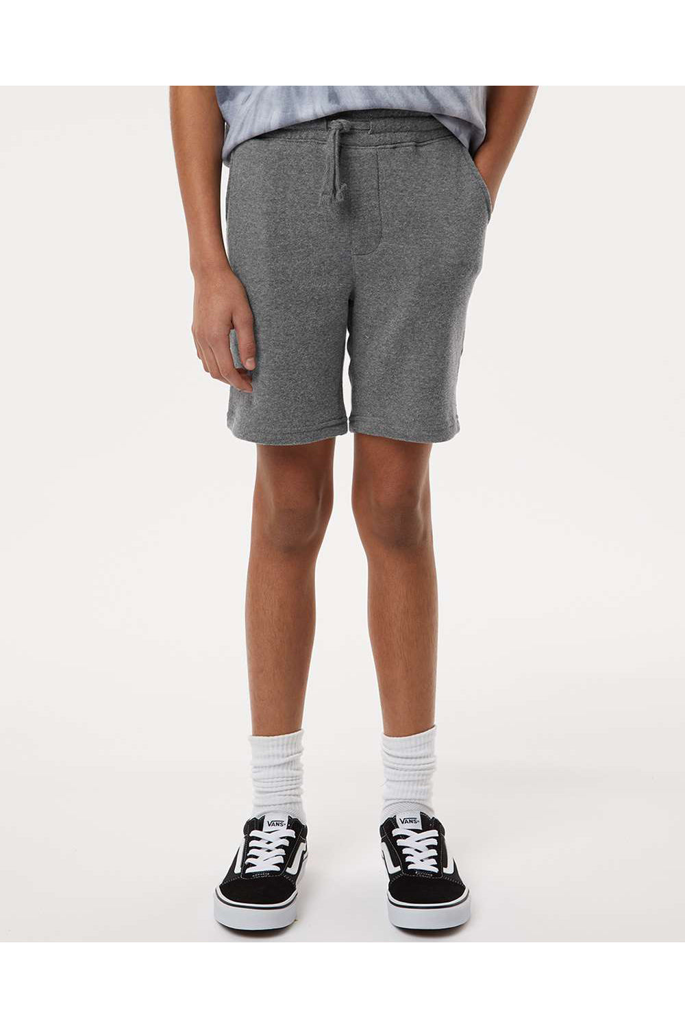 Independent Trading Co. PRM16SRT Youth Special Blend Fleece Shorts w/ Pockets Nickel Grey Model Front