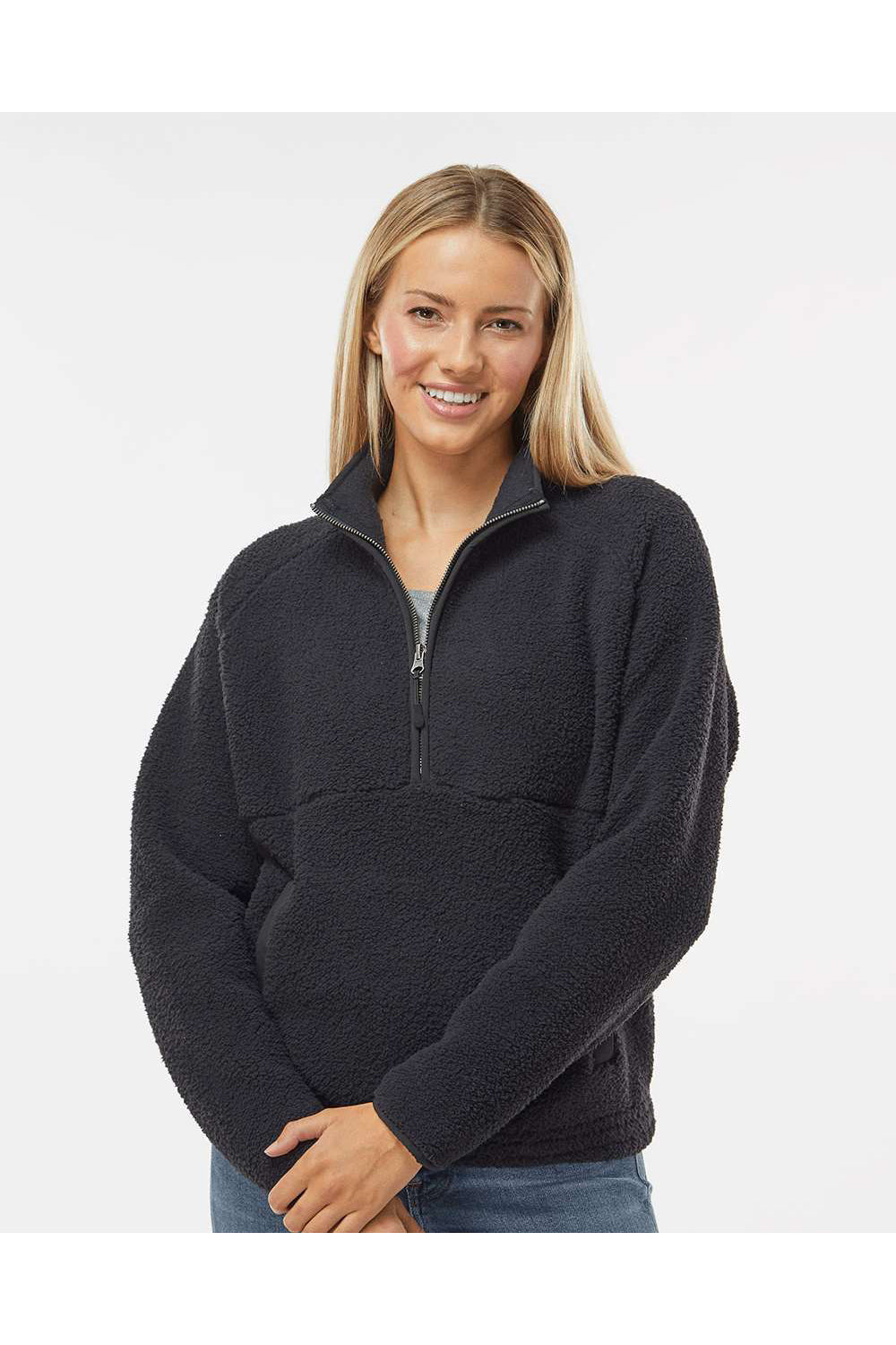 Boxercraft BW8501 Womens Everest 1/4 Zip Sweatshirt Black Model Front