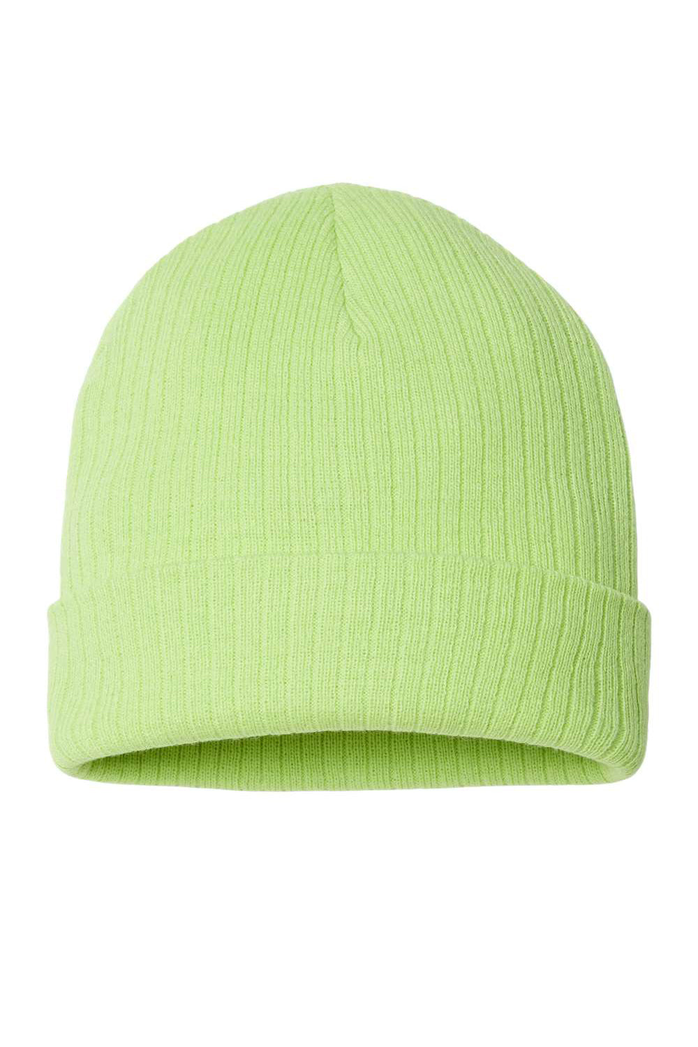 Atlantis Headwear RIO Mens Sustainable Rib Cuffed Beanie Acid Green Flat Front