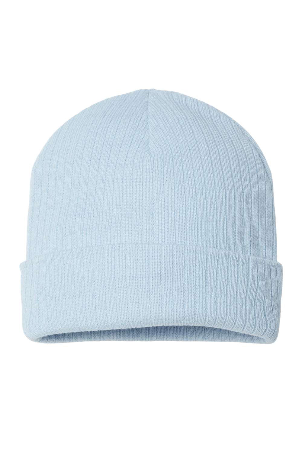 Atlantis Headwear RIO Mens Sustainable Rib Cuffed Beanie Light Blue Flat Front