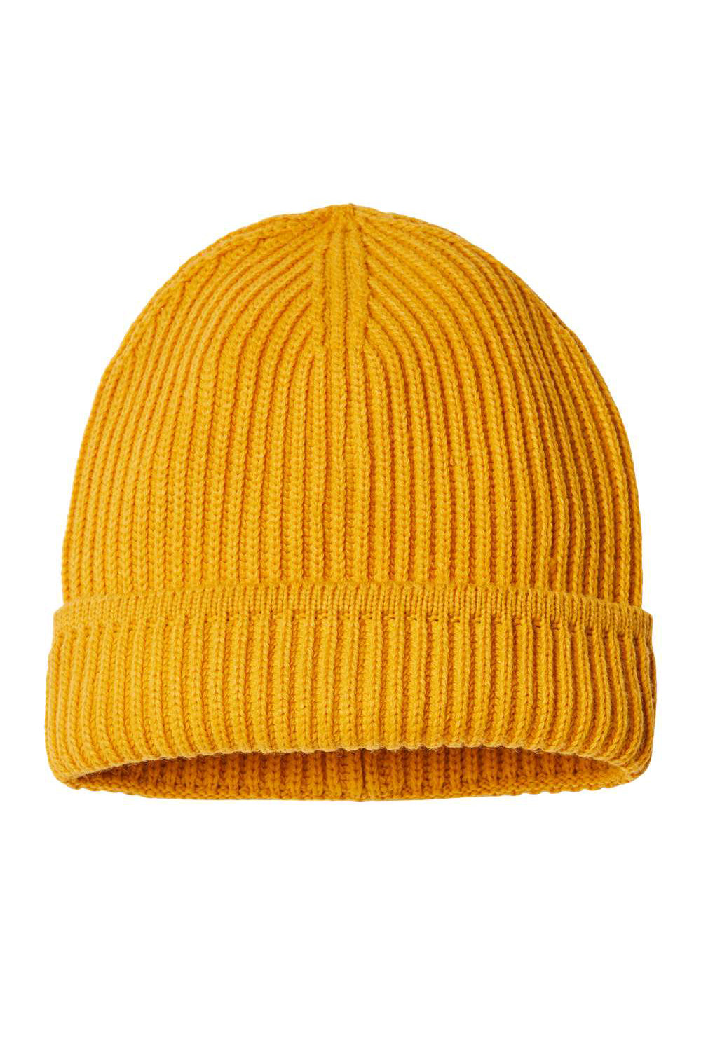 Atlantis Headwear MAPLE Mens Sustainable Finish Edge Cuffed Beanie Mustard Yellow Flat Front