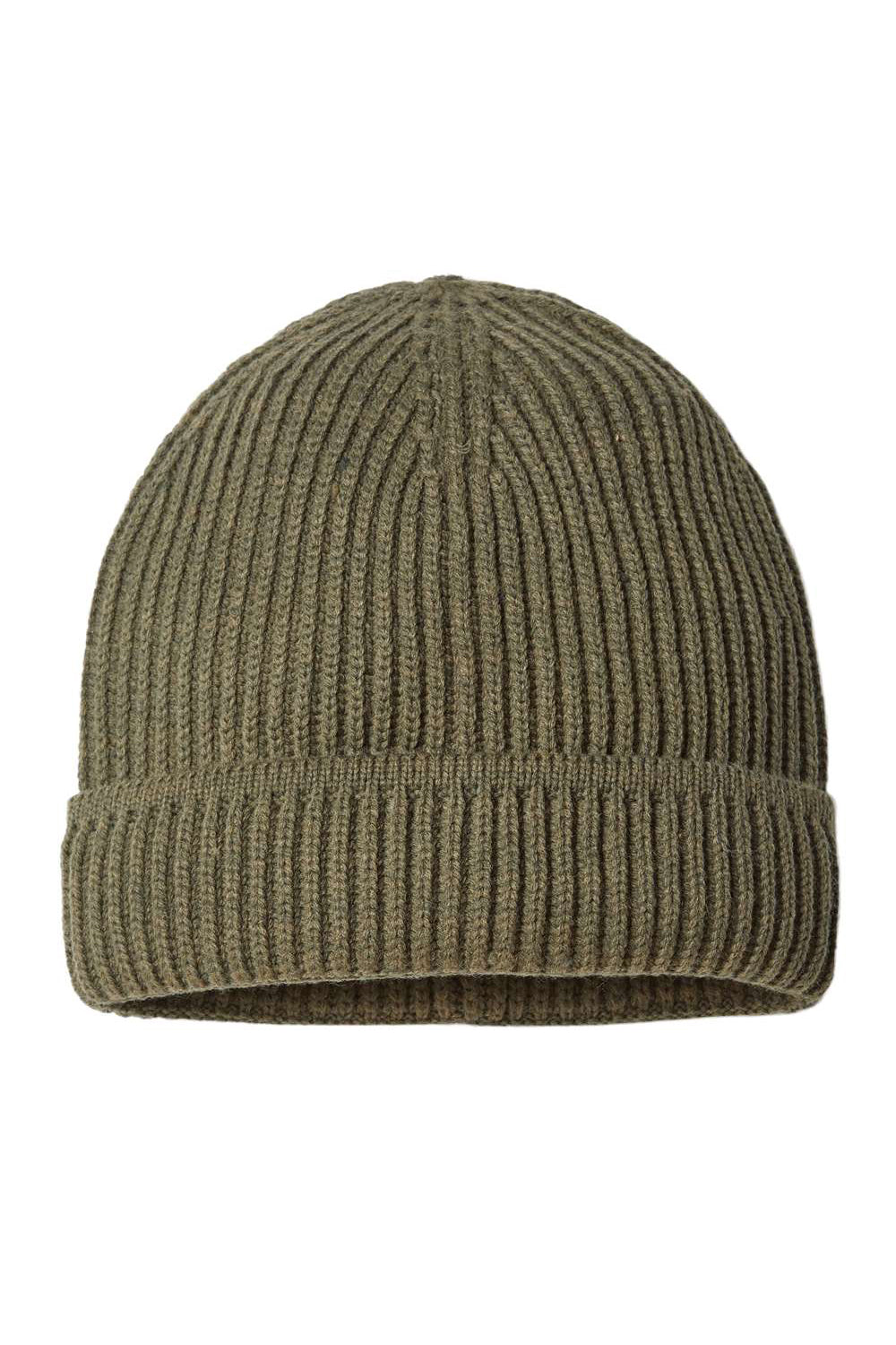 Atlantis Headwear MAPLE Mens Sustainable Finish Edge Cuffed Beanie Olive Green Flat Front